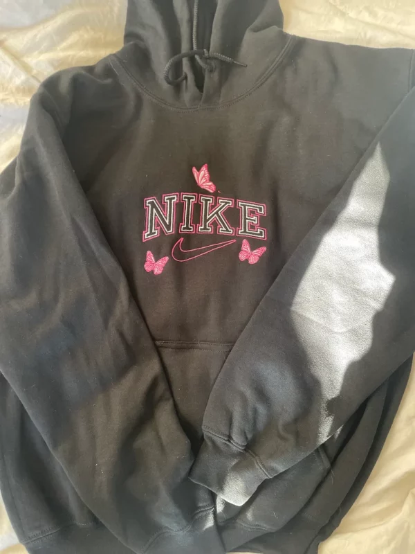 Custom Embroidered Nike Logo Butterfly Hoodie Crewneck Sweatshirt - TerraBell Designs