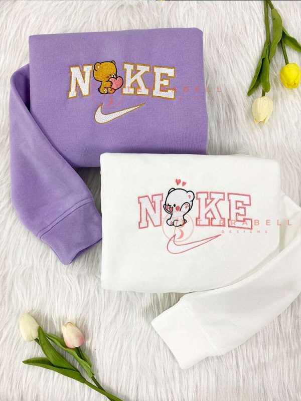 Cute Couple Mocha And Milk Bear Embroidered Sweatshirt - TerraBell Designs