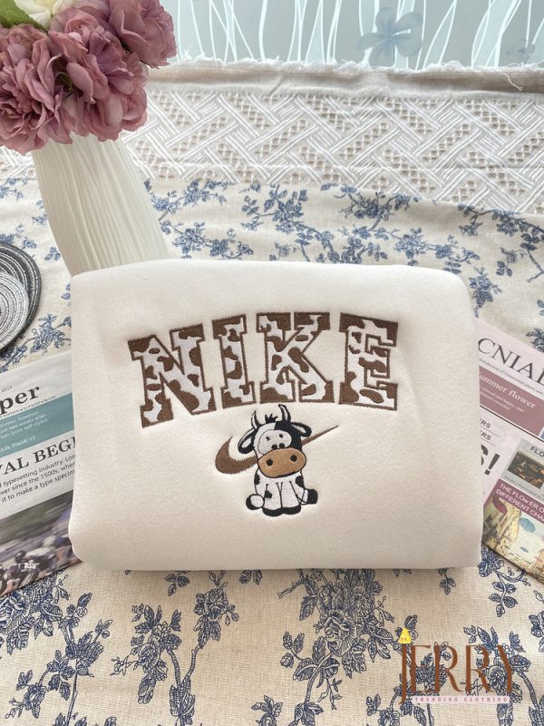 Cute Cow Couple Nike Embroidered Sweatshirt, Valentines Day Gift For Couple - Image 2