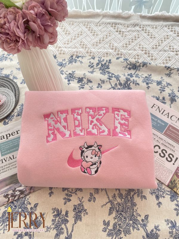 Cute Cow Couple Nike Embroidered Sweatshirt, Valentines Day Gift For Couple - Image 3