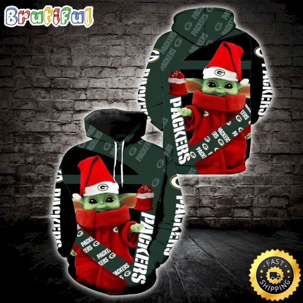 Green Bay Packers Baby Yoda Christmas 3d Hoodie All Over Printed