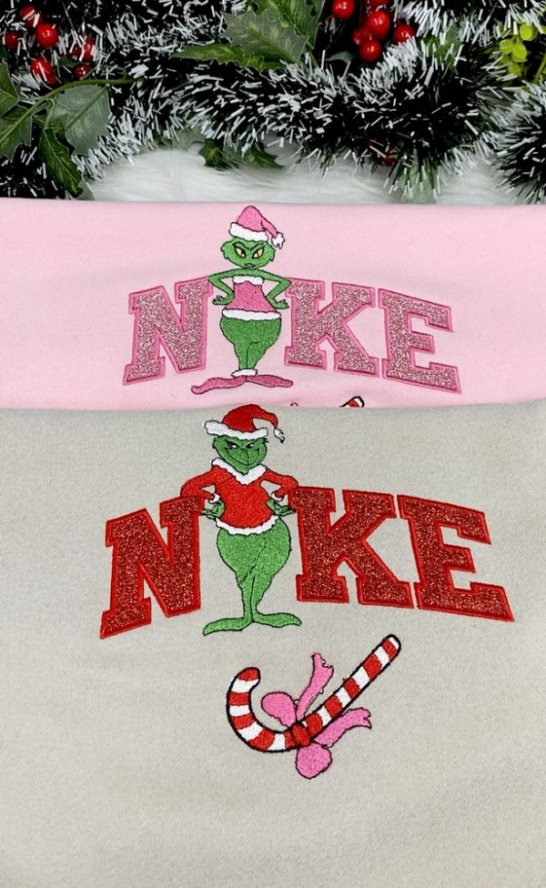 Grinch Nike Appliqué Embroidered Sweatshirt, Christmas Embroidery Sweatshirt, Grinch Nike Embroidered Sweatshirt - Image 2