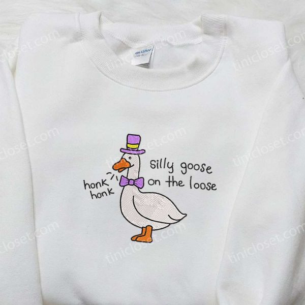 Honk Honk Silly Goose on the Loose Embroidered Shirt, Animal Embroidered Shirt, Funny Embroidered Shirt - Small Gifts Great Love