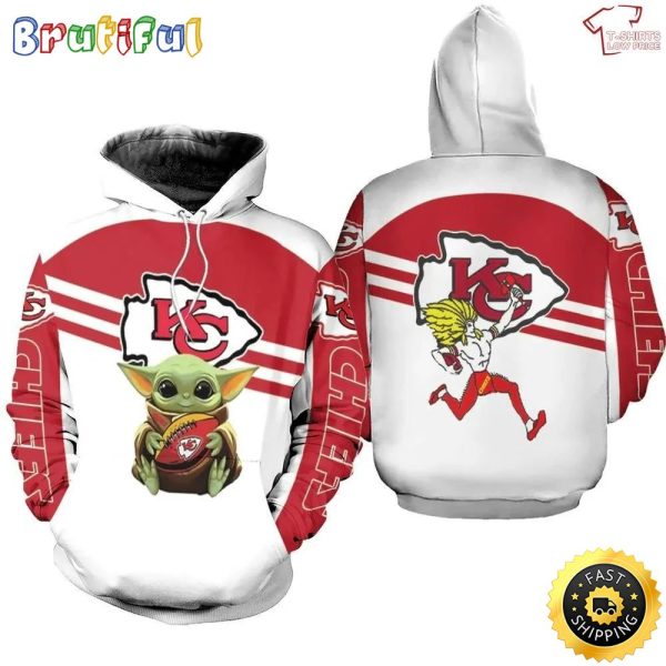 Kansas City Chiefs Baby Yoda Hug Ball With Chiefs Old Logo 3d Hoodie