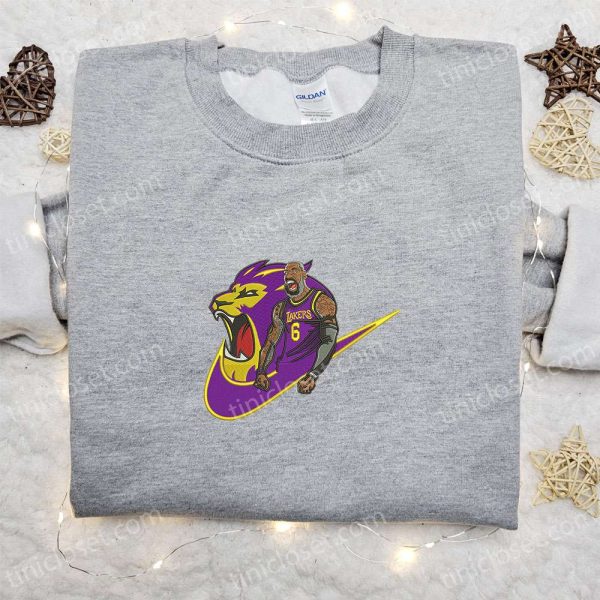 Lakers Lion x Nike Swoosh Embroidered Shirt, Sports Embroidered Hoodie, Best Gifts For Family - Small Gifts Great Love - Image 2