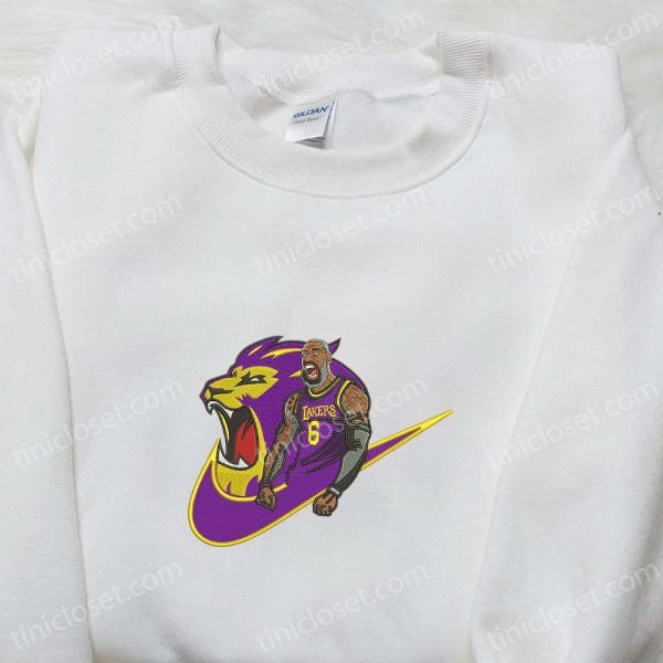 Lakers Lion x Nike Swoosh Embroidered Shirt, Sports Embroidered Hoodie, Best Gifts For Family - Small Gifts Great Love - Image 3