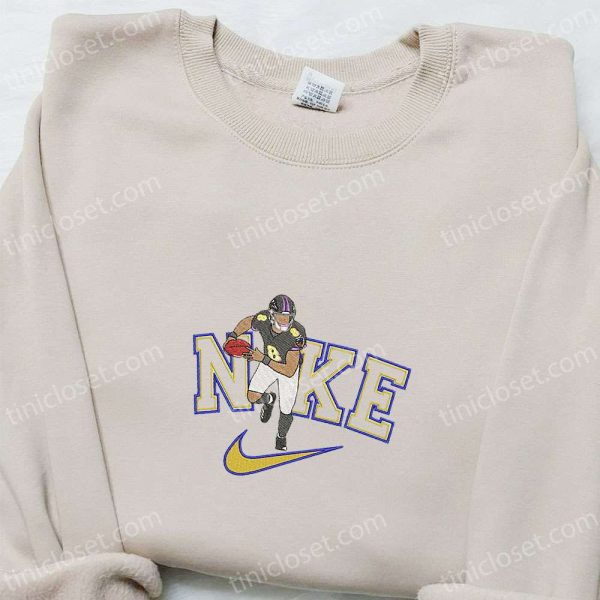 Lamar Jackson x Nike Embroidered Shirt, NFL Sports Embroidered Hoodie, Celebrity Embroidered Shirt - Small Gifts Great Love