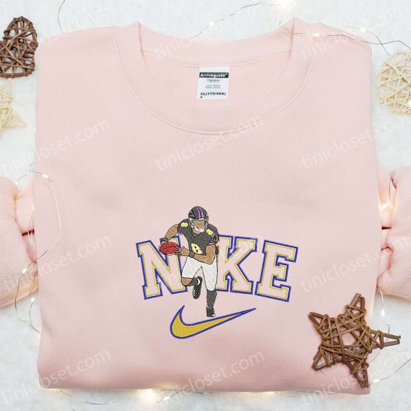 Lamar Jackson x Nike Embroidered Shirt, NFL Sports Embroidered Hoodie, Celebrity Embroidered Shirt - Small Gifts Great Love - Image 4