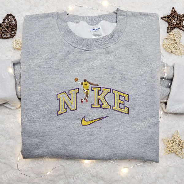 LeBron James x Nike NBA Sport Embroidered Shirt, Los Angeles Lakers Embroidered Shirt, Custom Nike Embroidered Shirt - Small Gifts Great Love
