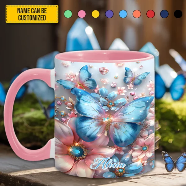 Sparkle Butterflies - Personalized Butterfly Accent Mug - Image 3