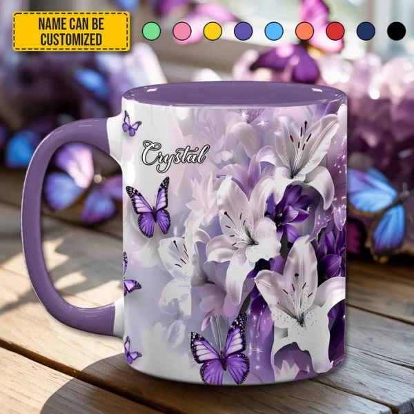 Purple Butterfly Flowers - Personalized Accent Mug - Image 2