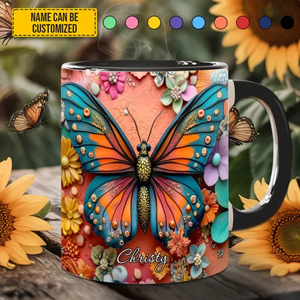 Colorful Butterfly - Personalized Butterfly Accent Mug - Image 5