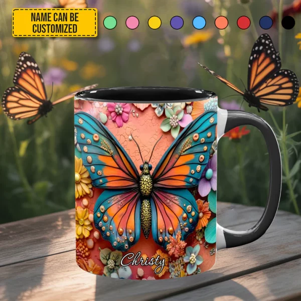 Colorful Butterfly - Personalized Butterfly Accent Mug - Image 4
