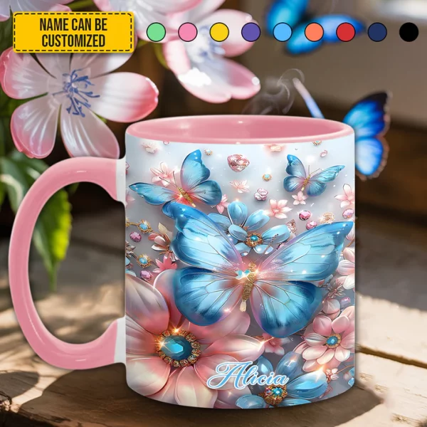 Sparkle Butterflies - Personalized Butterfly Accent Mug - Image 4