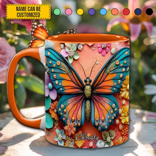 Colorful Butterfly - Personalized Butterfly Accent Mug