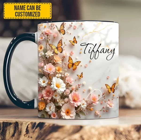 Butterfly and Flower - Personalized Accent Mug - Image 2