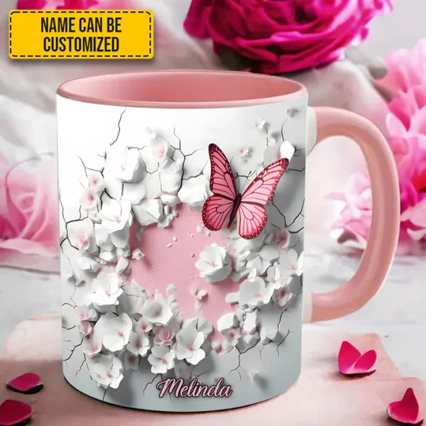 Butterfly With Flowers In Wrap Hole - Personalized Butterfly Accent Mug - Image 3