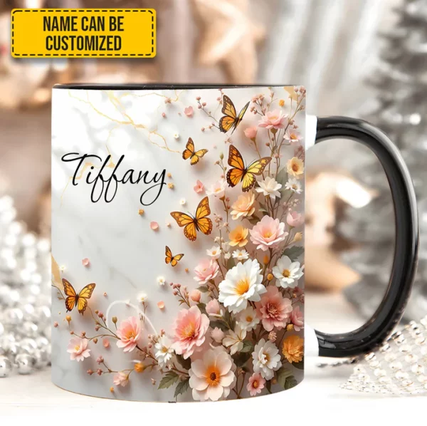 Butterfly and Flower - Personalized Accent Mug