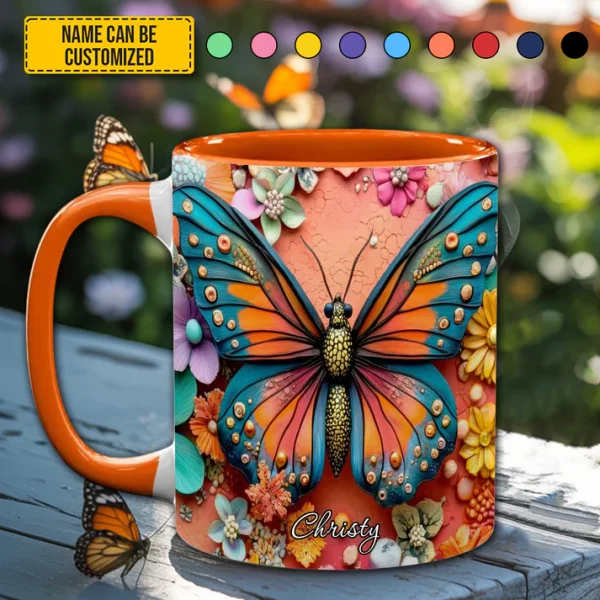 Colorful Butterfly - Personalized Butterfly Accent Mug - Image 3