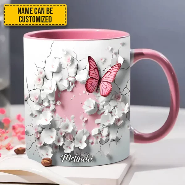 Butterfly With Flowers In Wrap Hole - Personalized Butterfly Accent Mug - Image 2