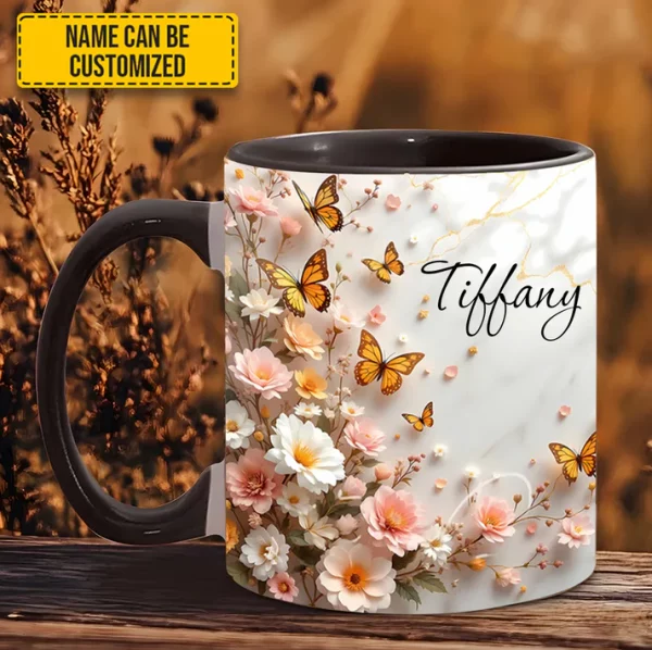 Butterfly and Flower - Personalized Accent Mug - Image 3