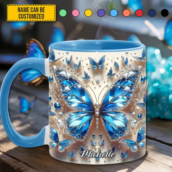 Personalized Blue Crystal Butterfly Accent Mug - Image 2
