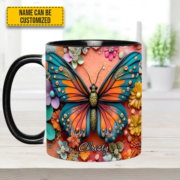 Colorful Butterfly - Personalized Butterfly Accent Mug - Image 2