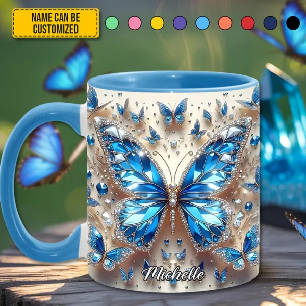 Personalized Blue Crystal Butterfly Accent Mug