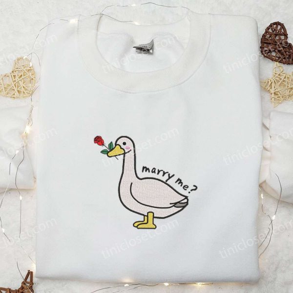 Marry Me Silly Goose Embroidered Shirt, Animal Embroidered Shirt, Valentine's Day Embroidered Shirt - Small Gifts Great Love