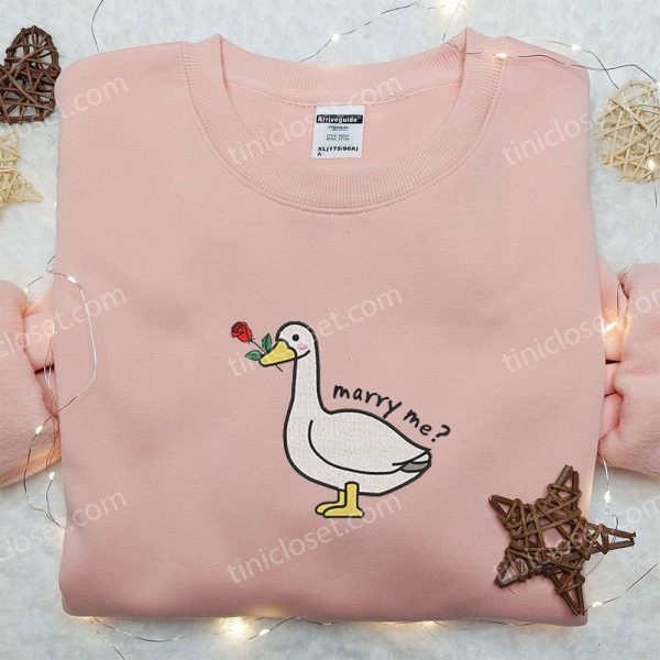 Marry Me Silly Goose Embroidered Shirt, Animal Embroidered Shirt, Valentine's Day Embroidered Shirt - Small Gifts Great Love - Image 2