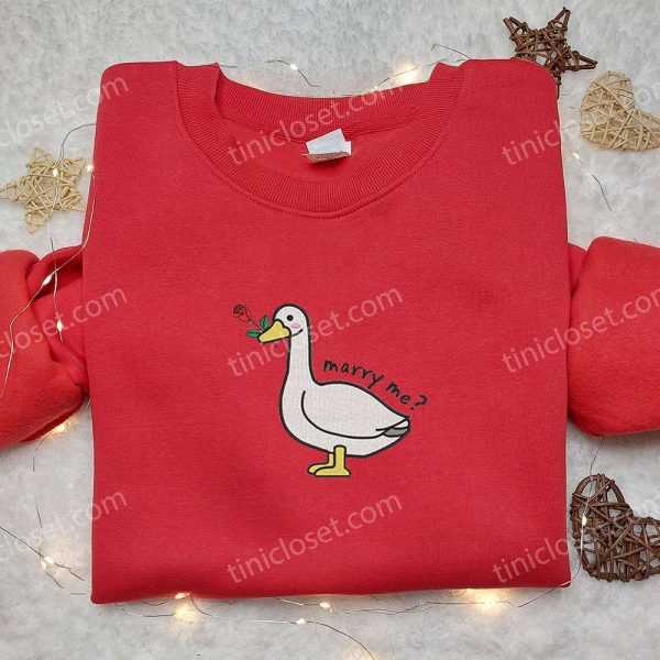 Marry Me Silly Goose Embroidered Shirt, Animal Embroidered Shirt, Valentine's Day Embroidered Shirt - Small Gifts Great Love - Image 3