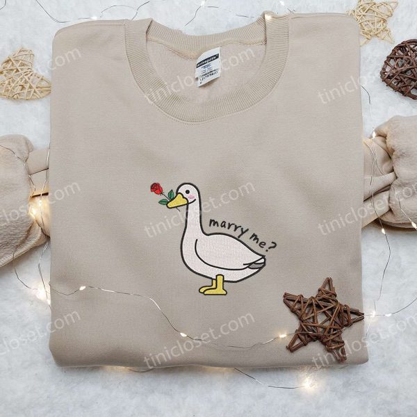 Marry Me Silly Goose Embroidered Shirt, Animal Embroidered Shirt, Valentine's Day Embroidered Shirt - Small Gifts Great Love - Image 4