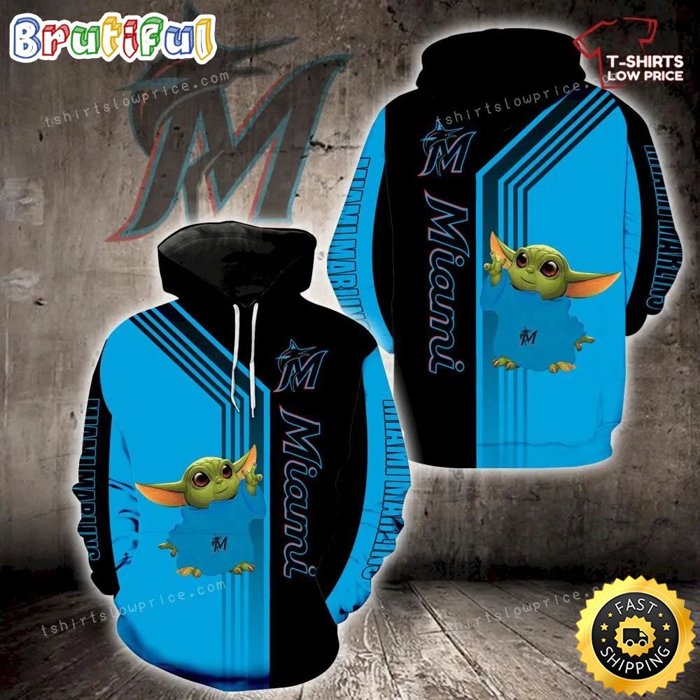 Miami Marlins Baby Yoda Full Print 3d Hoodie And Zipper Men Women