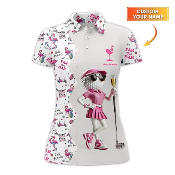 Par Then Bar Flamingo Golf Polo Shirt – Custom Women's Golf Top – Funny Ladies Golf Apparel
