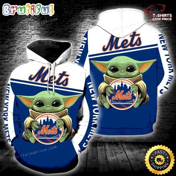 New York Mets Baby Yoda Full Print 3d Hoodie