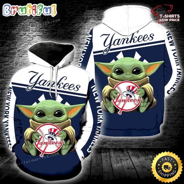 New York Yankees Baby Yoda Full Print 3d Hoodie Zipper Men Women