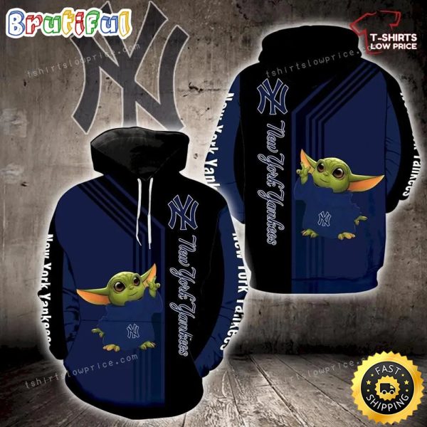 New York Yankees Baby Yoda Full Print 3d Hoodie