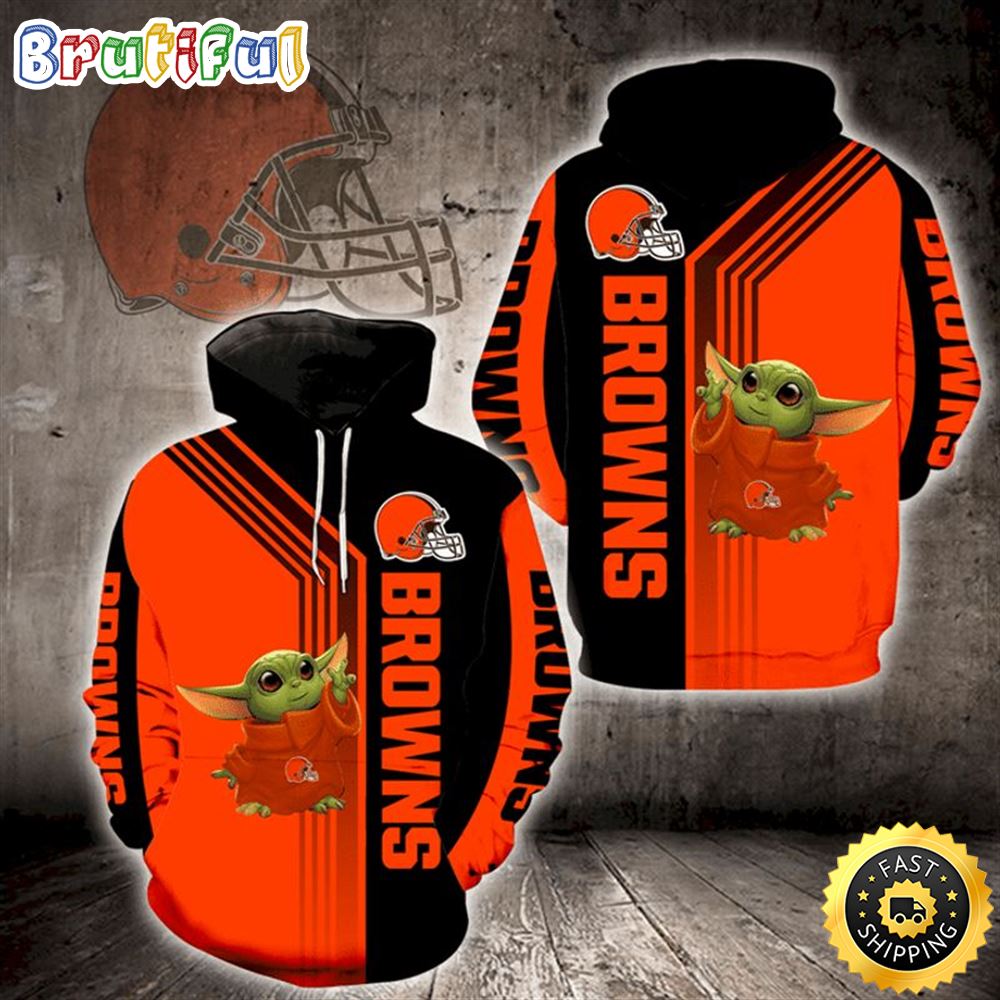 Nfl Baby Yoda Cleveland Browns 3d Hoodie All Over Print