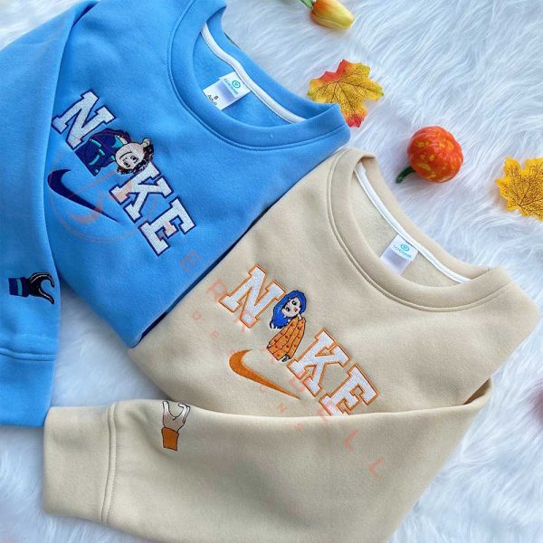 Nike Matching Couple Coraline And Wybie Embroidery Sweatshirt - TerraBell Designs - Image 3