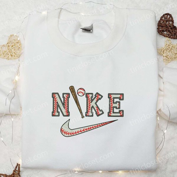 Nike x Baseball Embroidered T-shirt, Sports Embroidered T-shirt, Nike Inspired Embroidered Shirt - Small Gifts Great Love