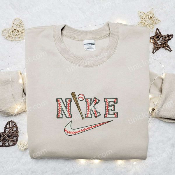 Nike x Baseball Embroidered T-shirt, Sports Embroidered T-shirt, Nike Inspired Embroidered Shirt - Small Gifts Great Love - Image 4