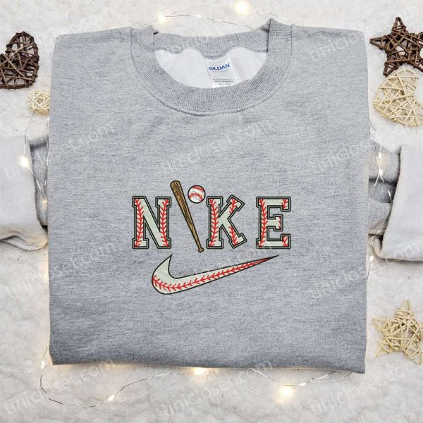 Nike x Baseball Embroidered T-shirt, Sports Embroidered T-shirt, Nike Inspired Embroidered Shirt - Small Gifts Great Love - Image 5