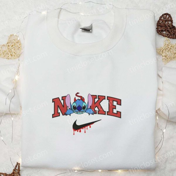 Nike x Stitch Devil Boogie Embroidered Shirt, Halloween Embroidered Sweatshirt, Disney Characters Embroidered T-shirt - Small Gifts Great Love