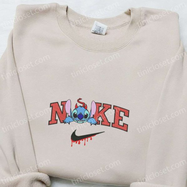 Nike x Stitch Devil Boogie Embroidered Shirt, Halloween Embroidered Sweatshirt, Disney Characters Embroidered T-shirt - Small Gifts Great Love - Image 3