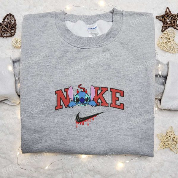 Nike x Stitch Devil Boogie Embroidered Shirt, Halloween Embroidered Sweatshirt, Disney Characters Embroidered T-shirt - Small Gifts Great Love - Image 4