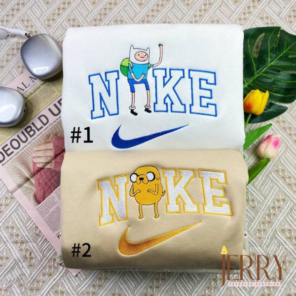 Nike Finn and Jake Adventure Time Embroidred Sweatshirts, Nike Embroidery Matching