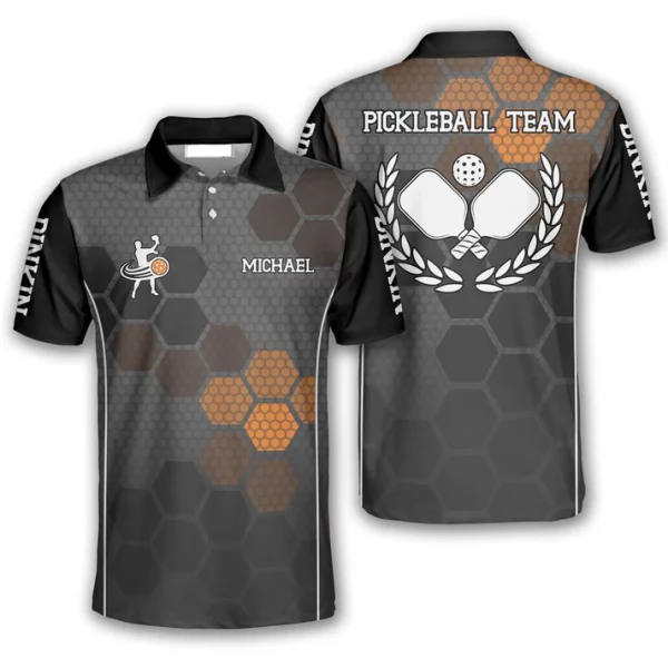 Pickleball Polo Shirts, Sporty Hive Pattern Pickleball Polo Shirts