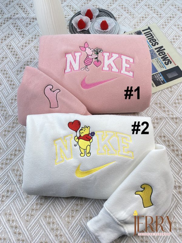 Piglet And Winnie The Pooh Disney Nike Embroidered Sweatshirt, Valentines Day Gift For Couple