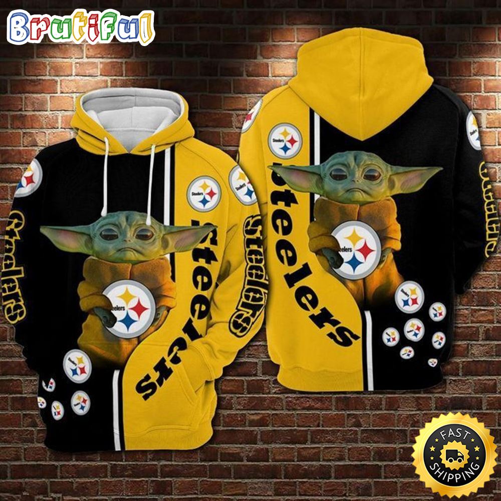 Pittsburgh Steelers Football Baby Yoda 3d Hoodie All Over Printed