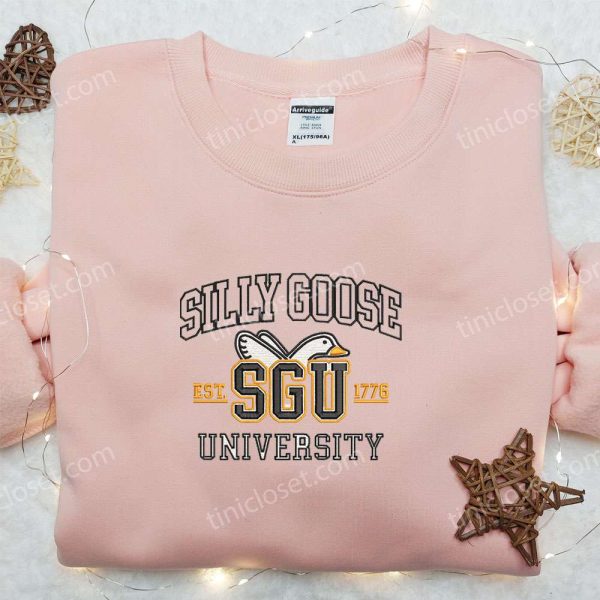 SGU University Silly Goose Embroidered Shirt, Animal Embroidered Shirt, Cute Embroidered Shirt - Small Gifts Great Love - Image 2